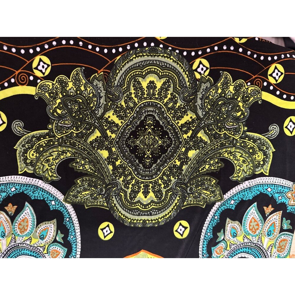 5th Love Large Turquoise Lime Green Black Printed Boho Dress Summer Vacation - Picture 11 of 13